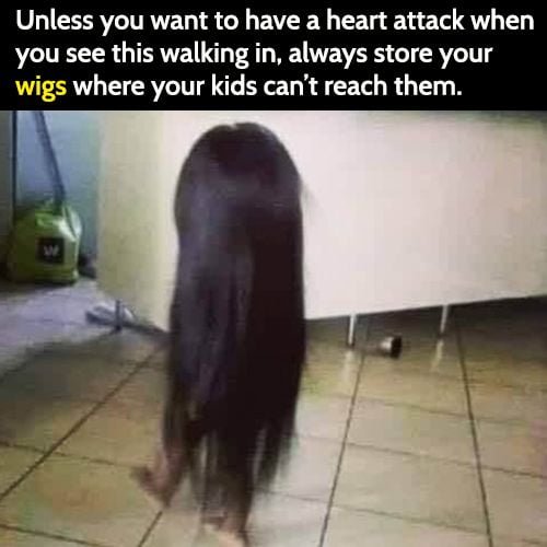funny meme horror kid wearing a wig