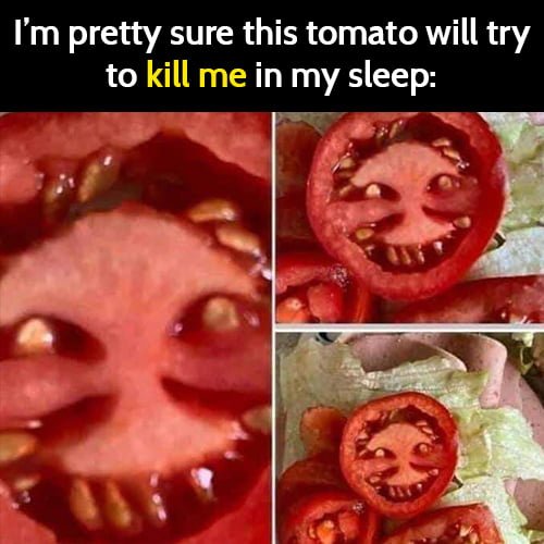 funny meme: this tomato will kill me in my sleep