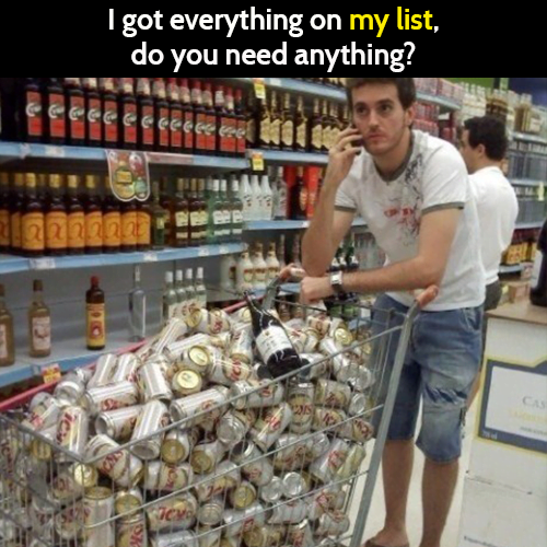 Funny meme drinking alcohol: shopping cart full of beer