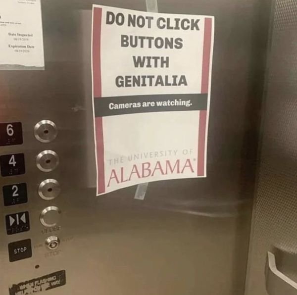 Funny elevator sign: do not click buttons with genitalia