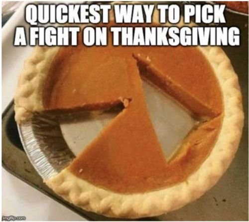 Funny Thanksgiving meme: the quickest way to pick a fight on thanksgiving