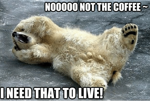 Funny coffee meme: Noooo not the coffee. I need that to live!