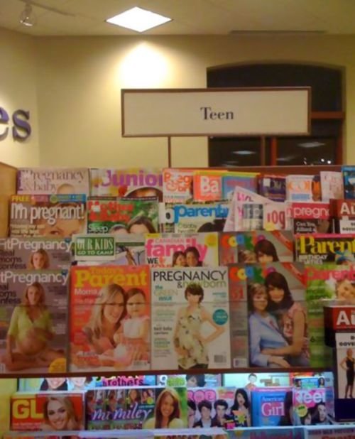 Funny supermarket fail hilarious product misplacement: teen magazines pregnancies