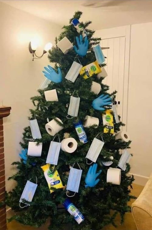 Funny Christmas tree 2020 toilet paper, gloves, sanitizer
