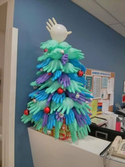 Funny Christmas tree hospital gloves