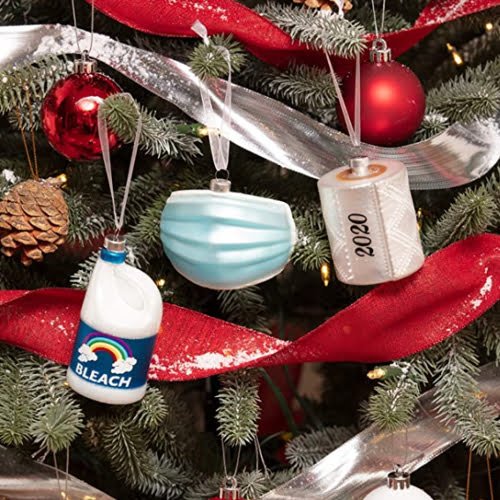 Funny 2020 Christmas Tree Ornament: bleach, toilet paper, mask set of ornaments