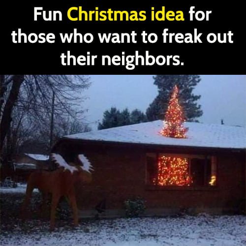 Funny Christmas tree through roof to freak out your neighbirs