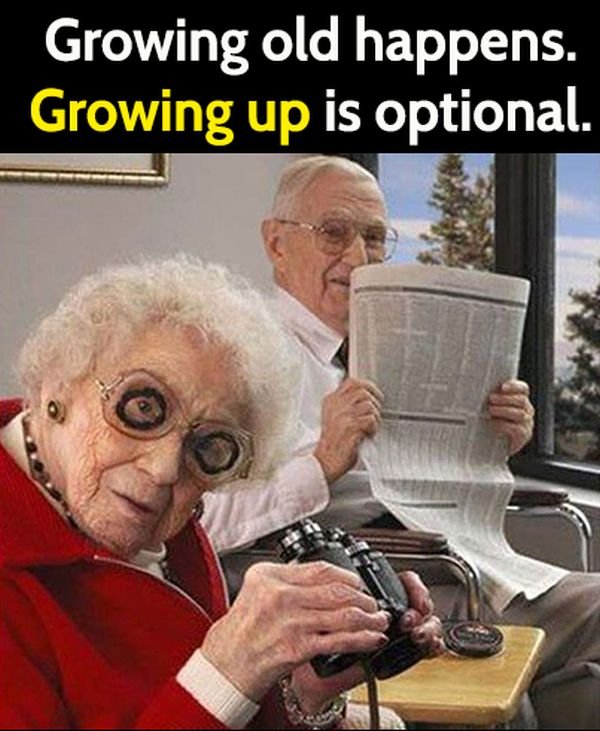 Funny Memes December 2020: Growing old happens. Growing up is optional.