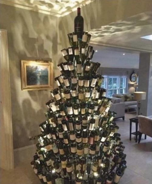 Funny Christmas tree wine bottles