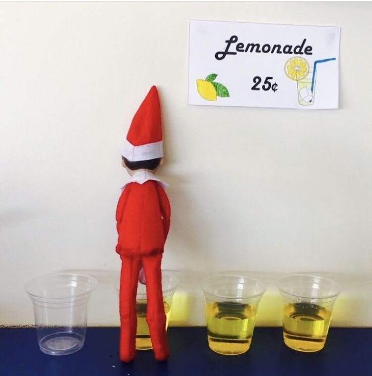 Funny Elf on The Shelf idea pee lemonade