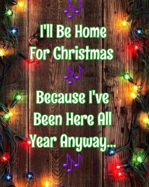 Funny Christmas meme: I'll be home for Christmas because I've been here all year anyway...