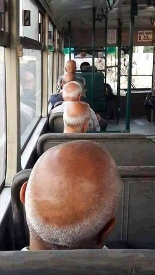 Funny hilarious coincidence men haircut on the bus