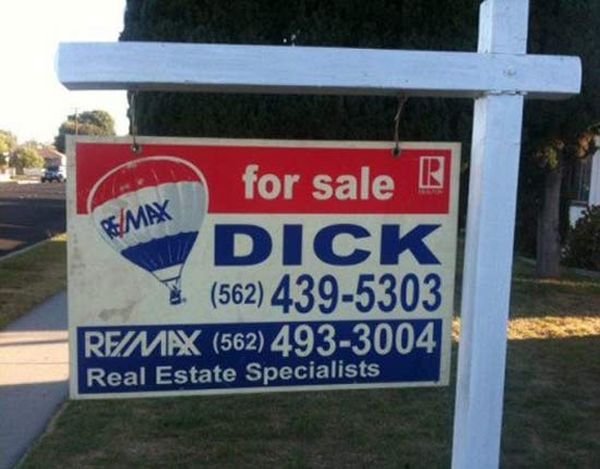 Funny real estate house for sale sign: dick