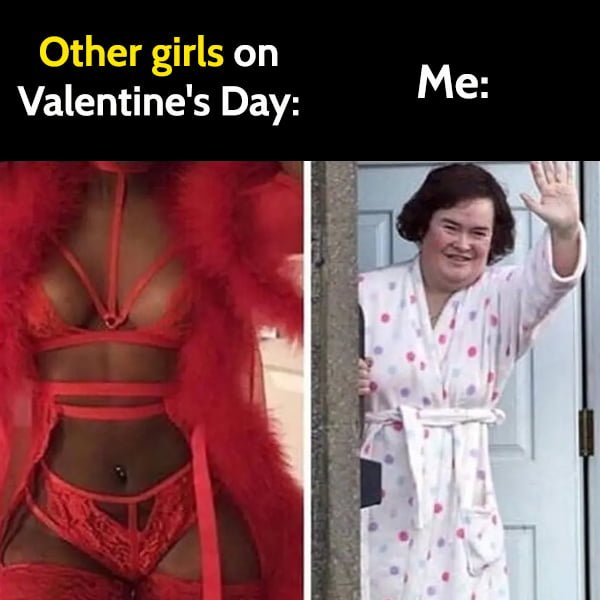 Funny Valentine's Day meme: Other girls on Valentine's Day versus Me