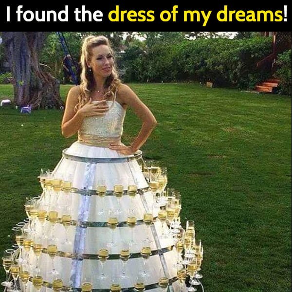 Funny meme champagne glasses dress I found the dress of my dreams