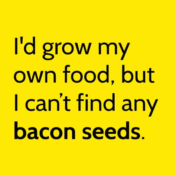 I'd grow my own food, but I cand find any bacon seeds.