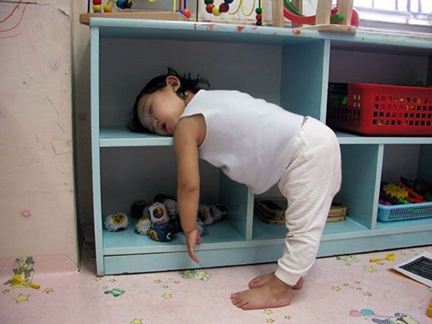 Kids fall asleep in funny places and positions