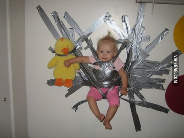 Funny Duct Tape Fixes Anything baby on the wall