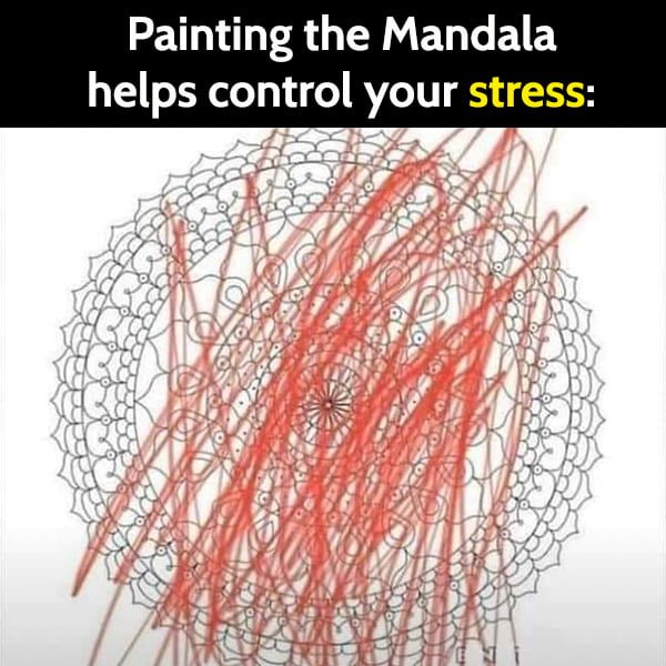 Funny Random Memes Humor Painting the Mandala helps control your stress: