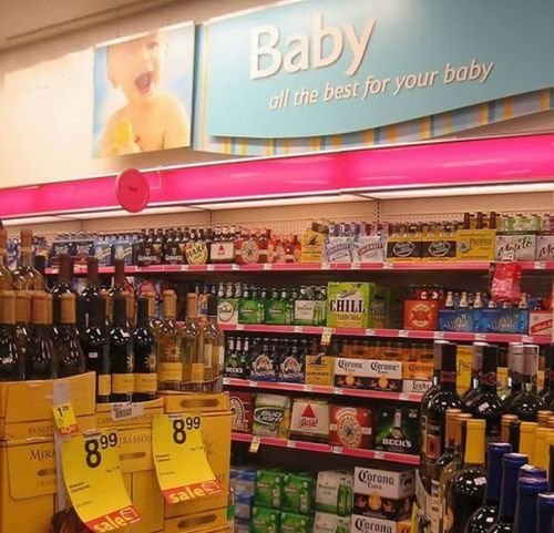 Funny Supermarket Fails baby section alcohol