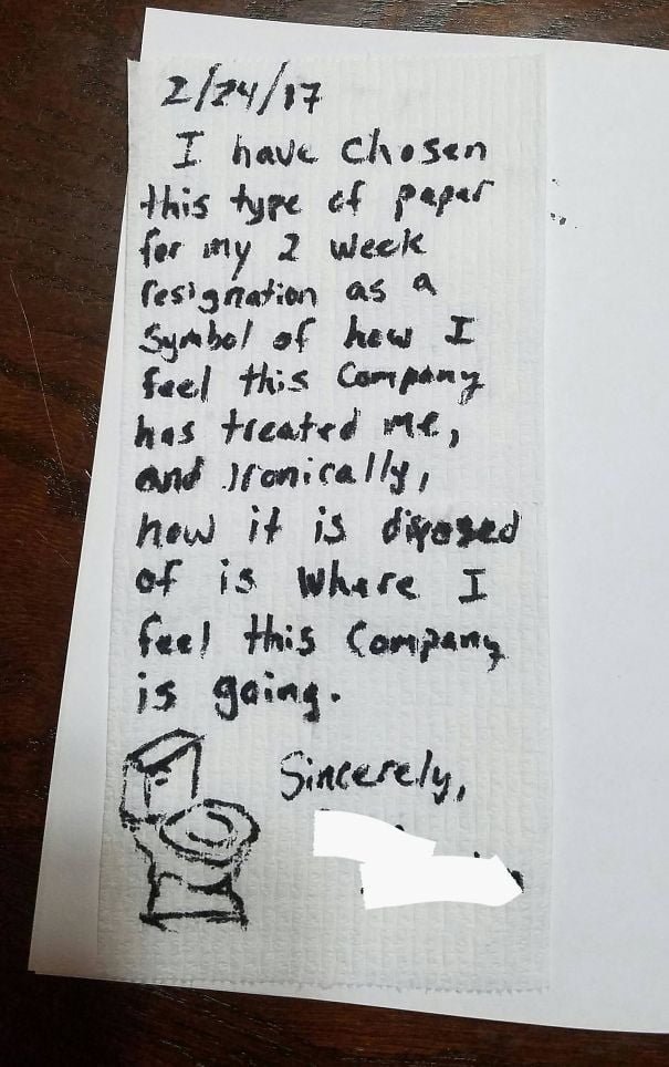 Funny Creative Resignation Letters Toilet Paper