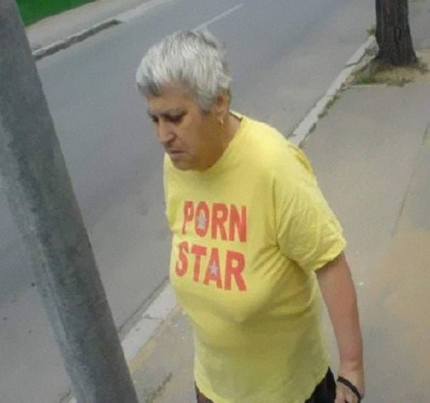 Funny T-Shirt Message old lady wearing porn star t shirt