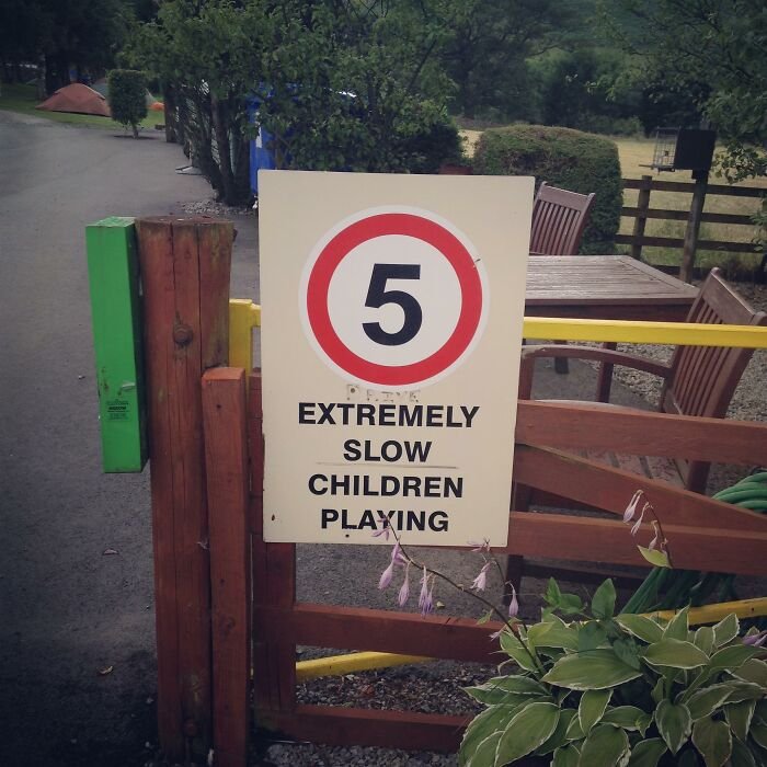 Funny Confusing Sign extremely slow children playing