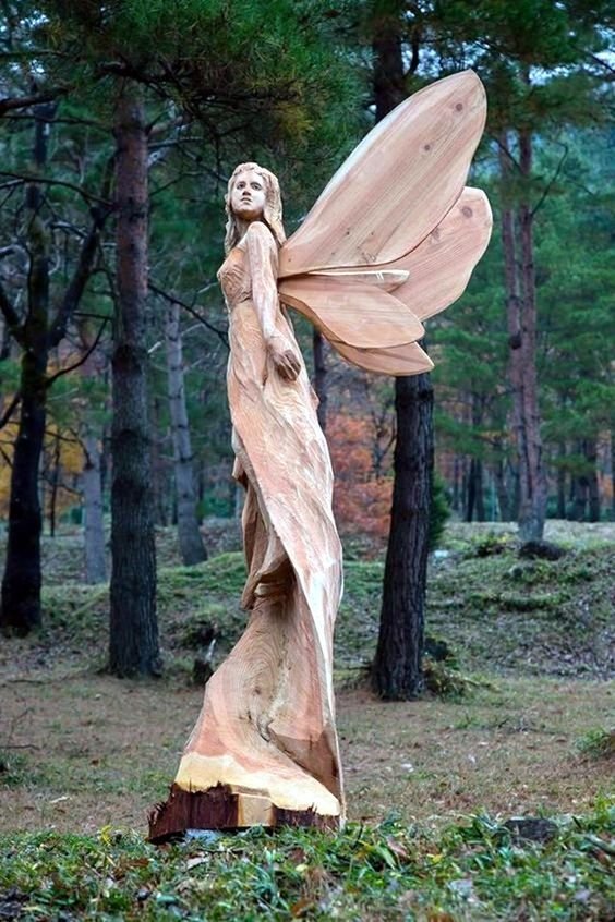 Impressive Wood Carving fairy scultpture