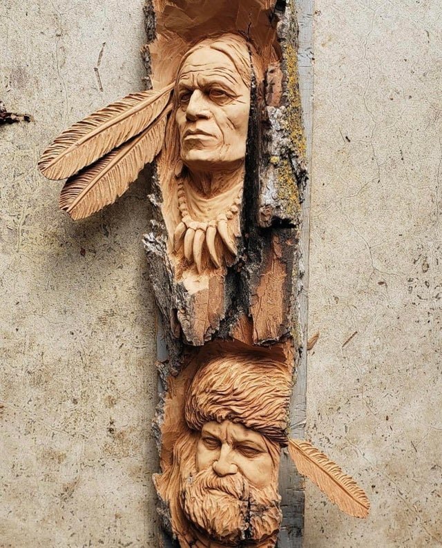 Impressive Wood Carving Indians sculpture