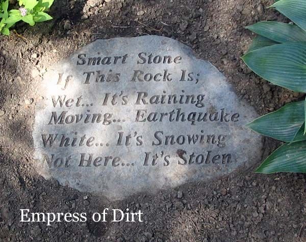 Funny Garden Sign smart rock if this rock is we it's raining.