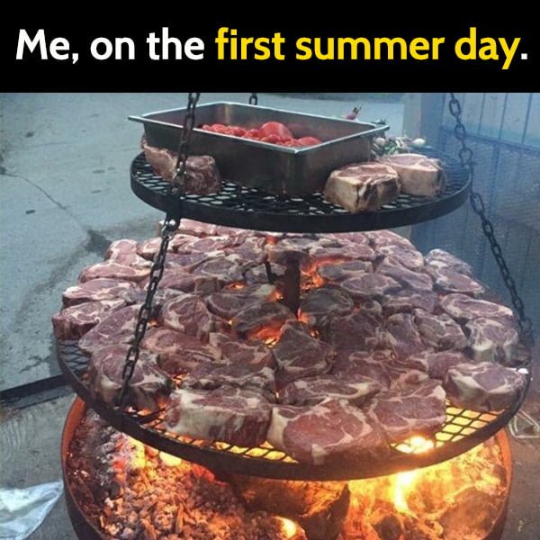 Funny Grilling Memes Me, on the first summer day.