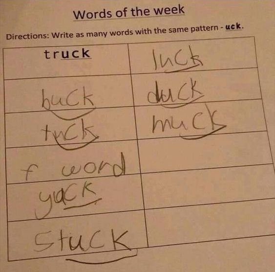 Funny Kids Test Answer f word