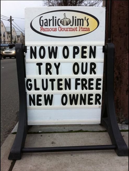 Funny grammar spelling fail now open try our gluten free new owner