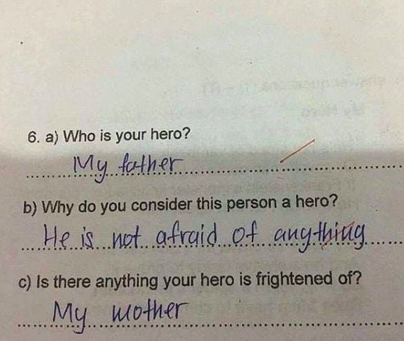 Funny Kids Test Answer my fatehr is afraid of my mother