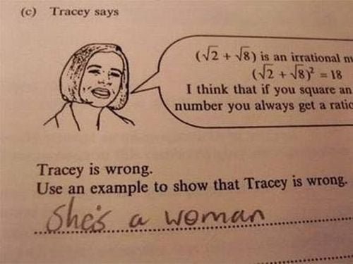 Funny Kids Test Answer she is wrong because she is a woman
