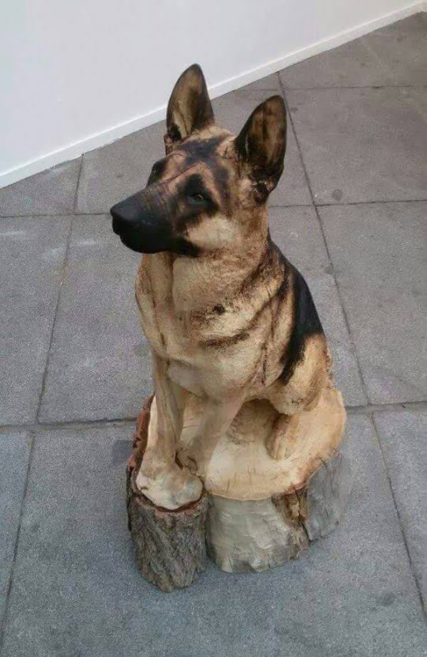 Impressive Wood Carving dog sculpture