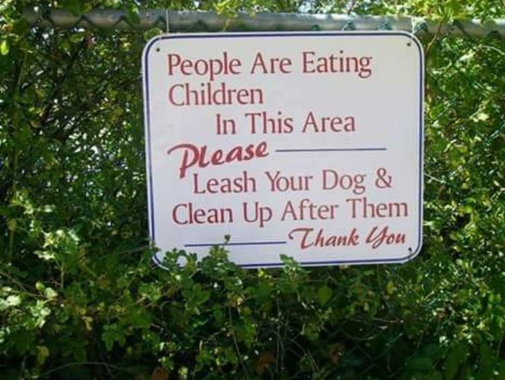 Funny grammar spelling fail people are eating children in this area