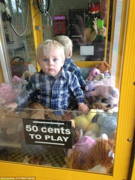 Hilarious kid gets stuck in toys