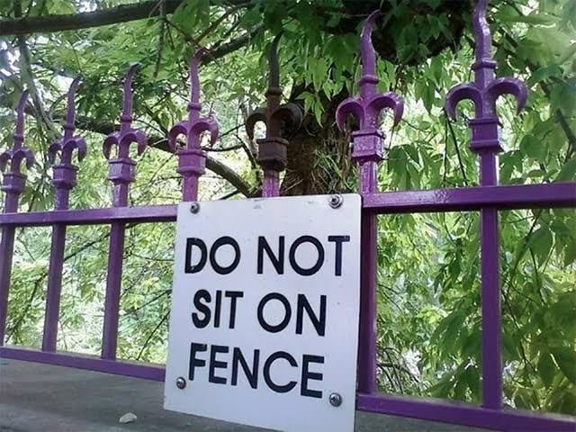 Funny Signs do not sit on fence.