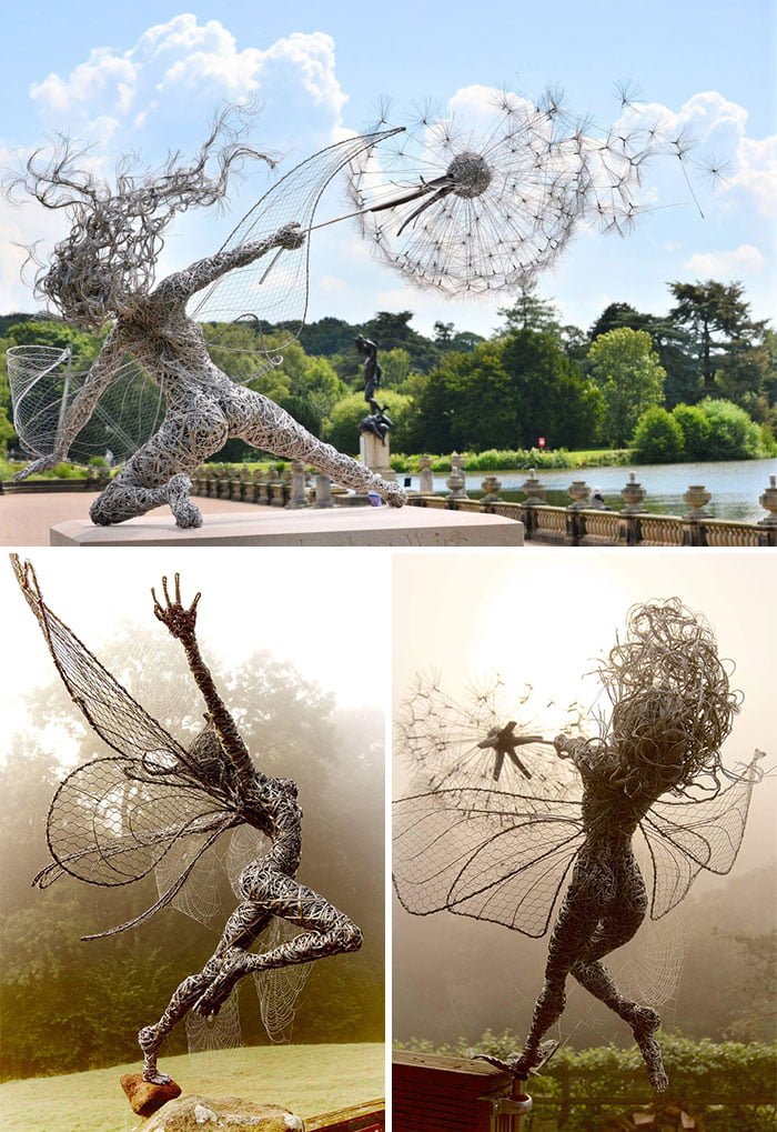 Statues Defying Gravity wire fairies