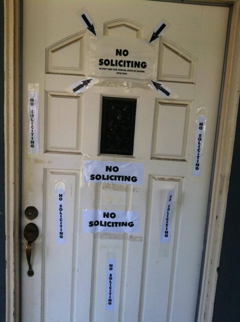 funny no soliciting door sign idea