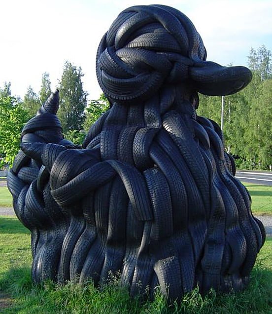 Interesting sculpture made of old recycled tires