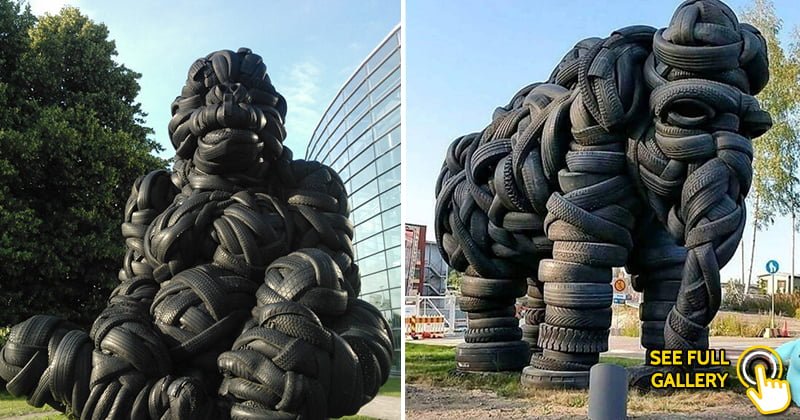 Interesting sculpture made of old recycled tires