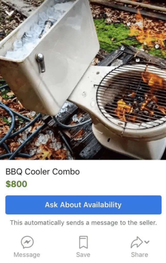 funny marketplace item for sale toilet grill with ice cooler