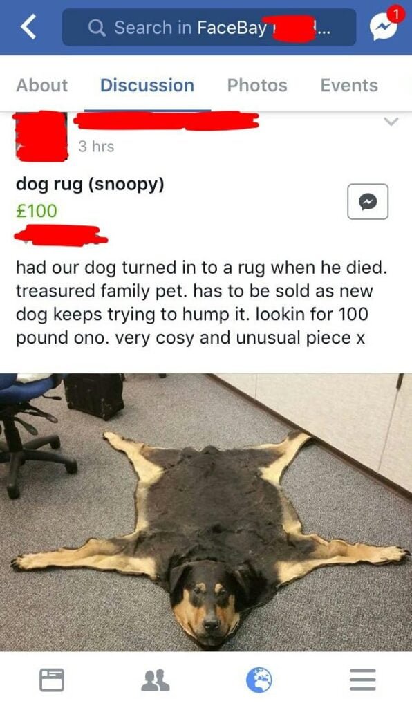 funny marketplace item for sale real dog turned into rug