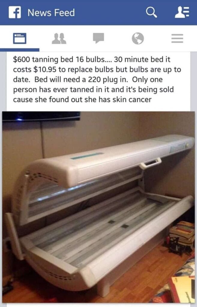 funny marketplace item for sale tanning bed