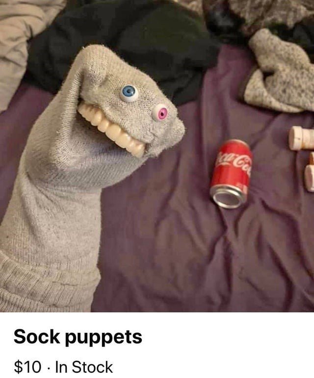 funny marketplace item for sale sock puppets