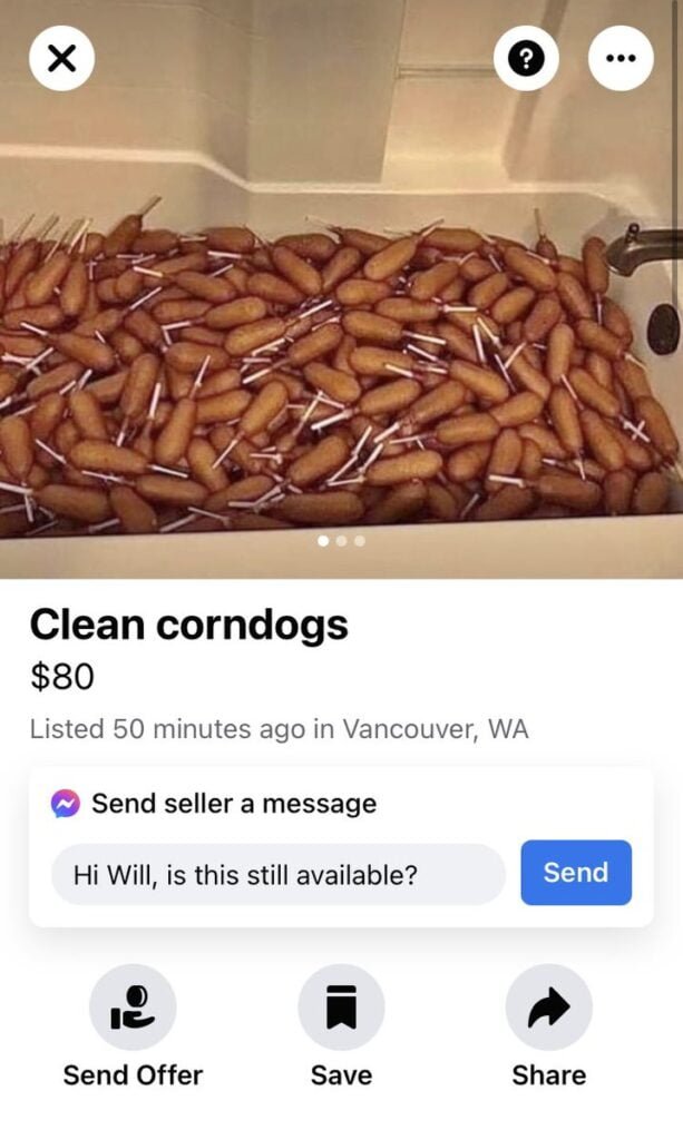 funny marketplace item for sale clean corndogs