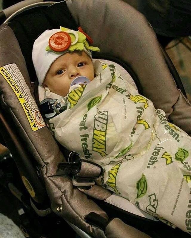 creative baby DIY child Halloween costume idea subway sandwich