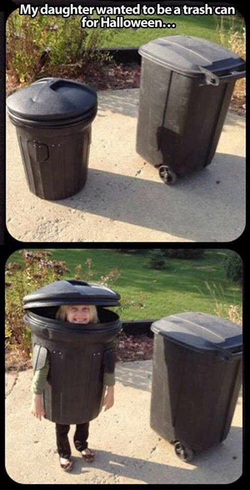 funny DIY children Halloween outfit idea garbage can